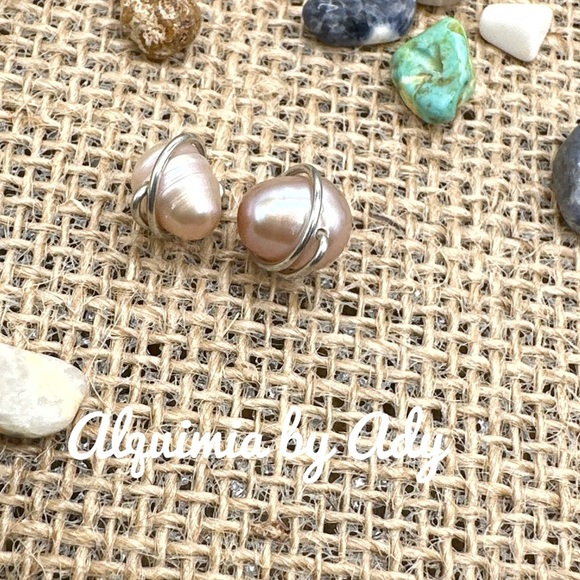 8mm freshwater pearls drops silver studs halo statement earrings handmade - Picture 1 of 1